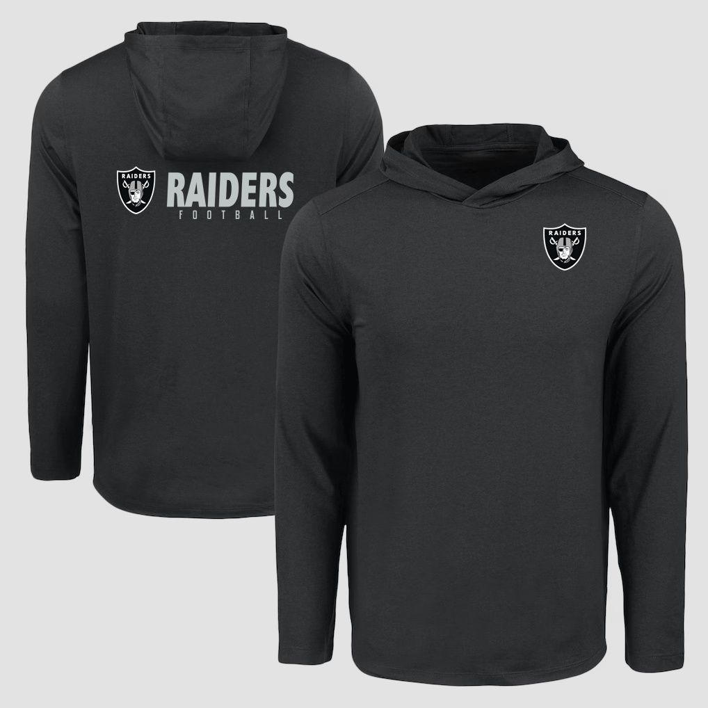 Men 2026 NFL Oakland Raiders Hooded long sleeved T-shirt black 05->nfl t-shirts->Sports Accessory